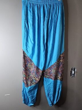 Rhea Turquoise Harem Pants with Paisley Panels